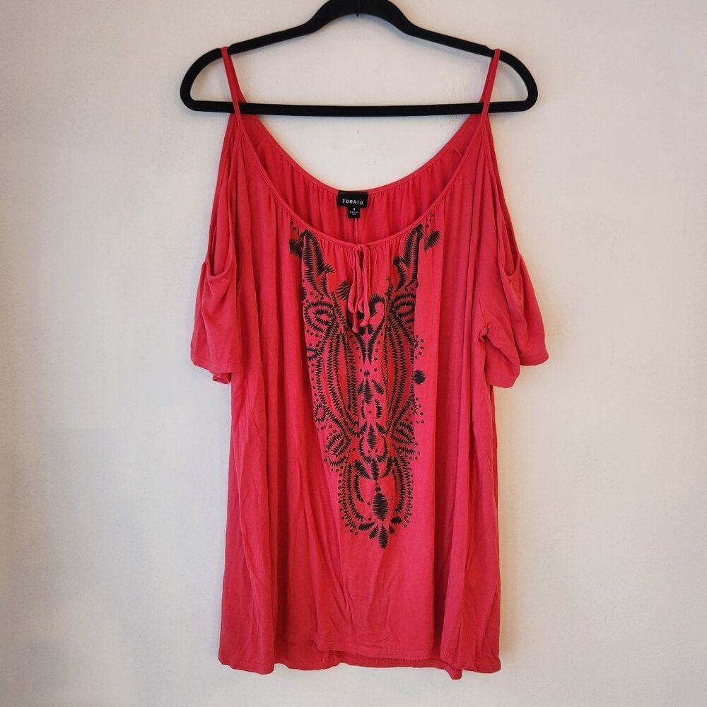 Torrid Red Blouse Top Shirt Short Sleeve Flutter Sleeve Spring Summer Women's 3X